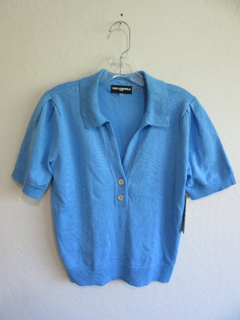 Karl Lagerfeld Blue Knit S V-Neck Short Sleeve Sweater NWT